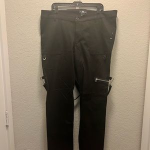 Black, buckle like trapp pants.